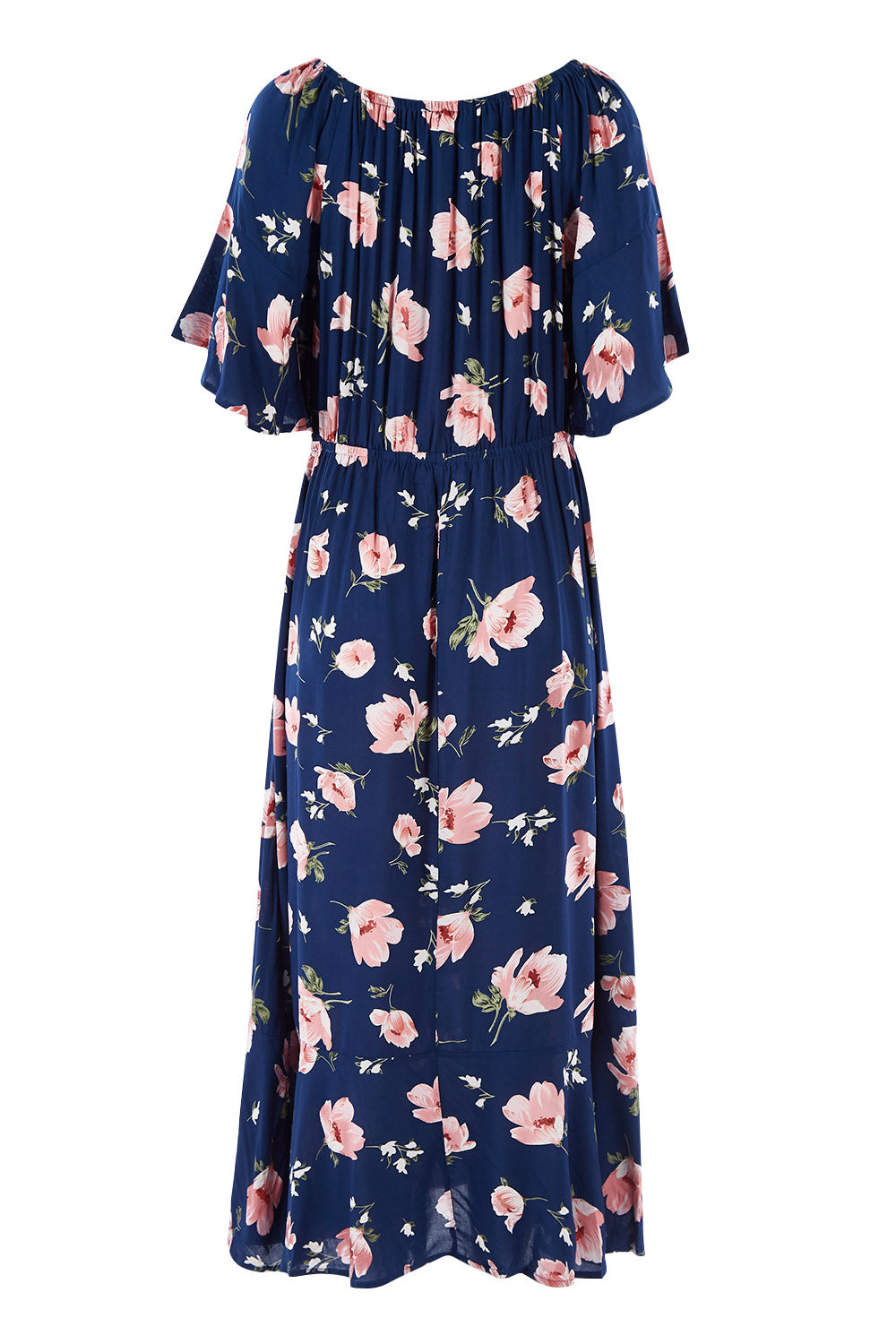 Product shot of The Printed Frill Detail Maxi in colour Pinkfloral (Pink), from the back
