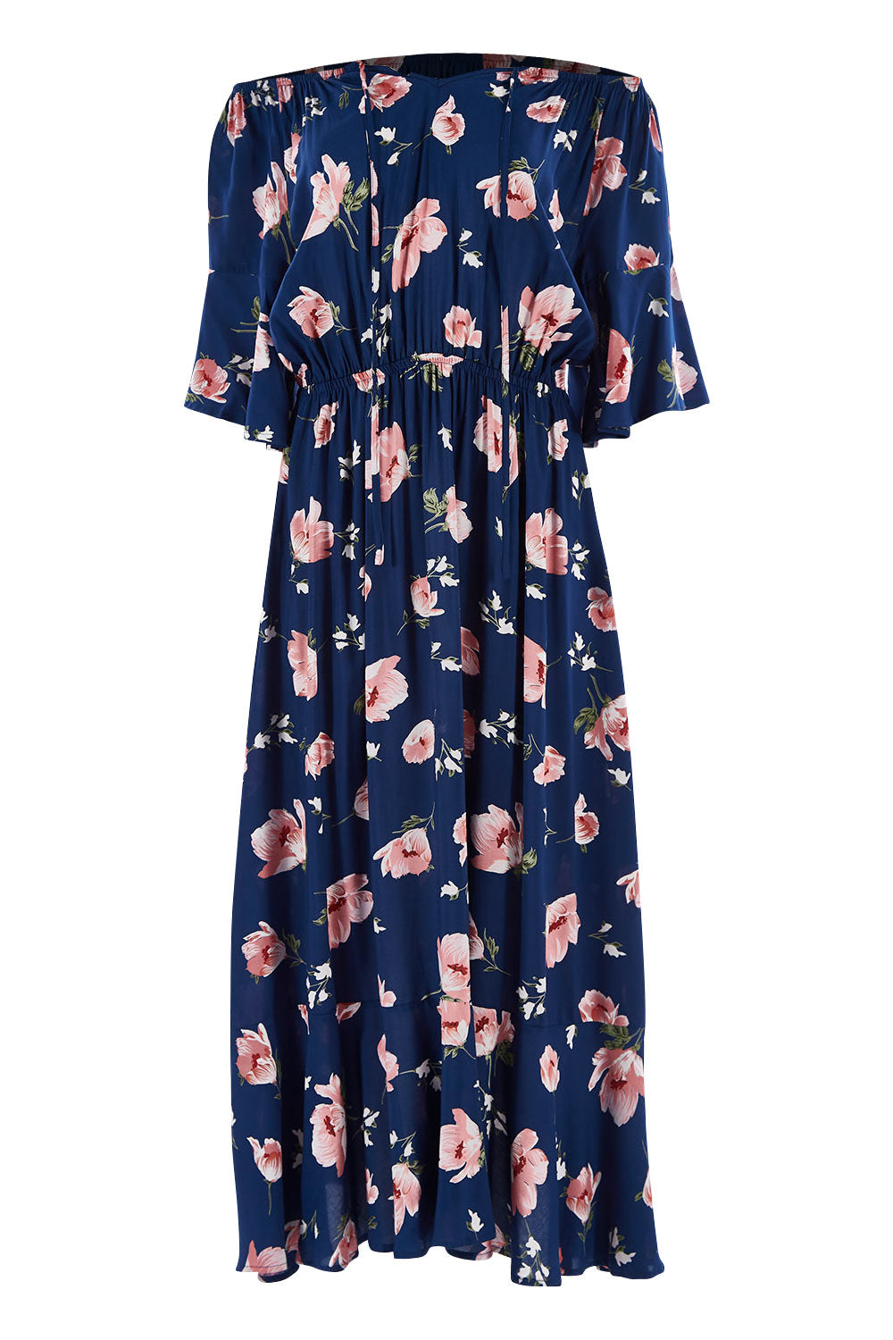 Product shot of The Printed Frill Detail Maxi in colour Pinkfloral (Pink), detail