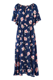 Product shot of The Printed Frill Detail Maxi in colour Pinkfloral (Pink), from the front