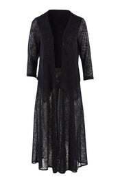 Product shot of The Throw Over Duster Cardi in colour Black (Black), from the front