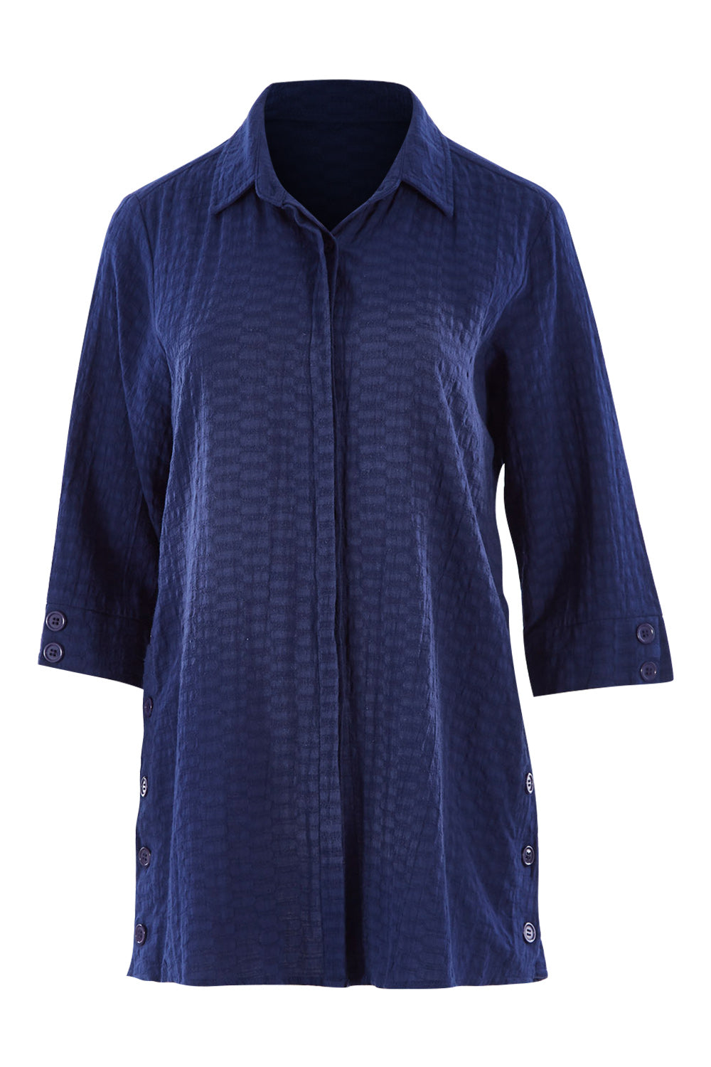 Product shot of The Textured Overshirt in colour Navy (Blue), from the front