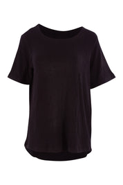 Product shot of The Essential Pleat Detail Tee in colour Black (Black), from the front