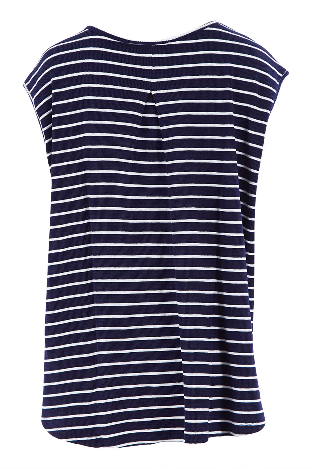 Product shot of The Textured Stripe Tank in colour Stripe (Blue), from the back