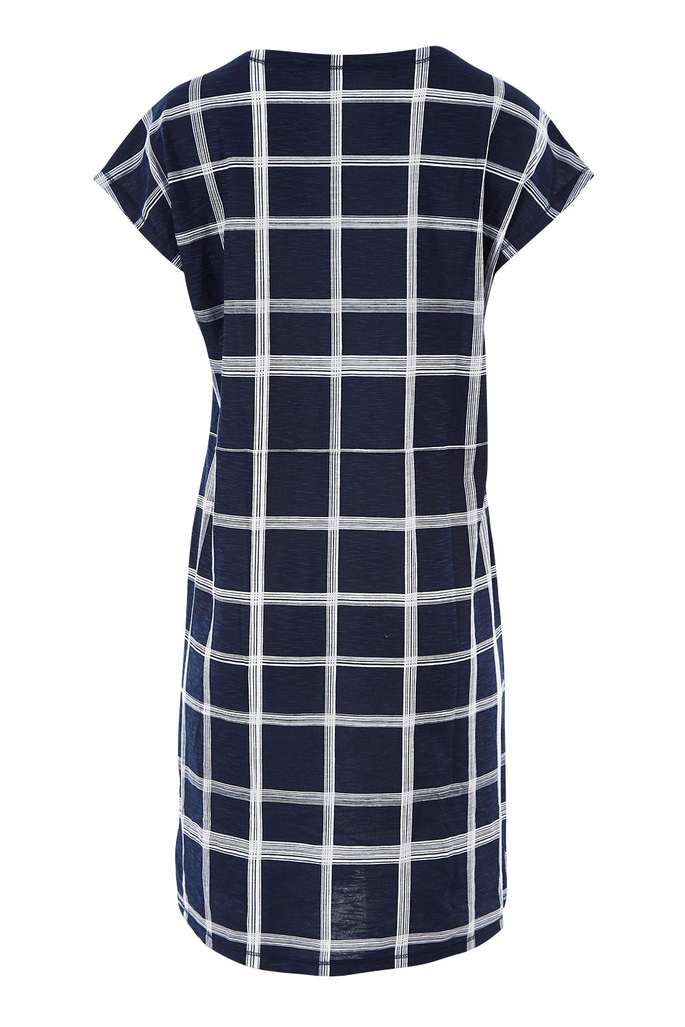 Product shot of The Check Shift Dress in colour Navy (Blue), from the back