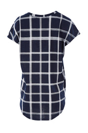 Product shot of The Check Scoop Neck Tee in colour Navy (Blue), from the back