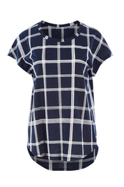 Product shot of The Check Scoop Neck Tee in colour Navy (Blue), from the front