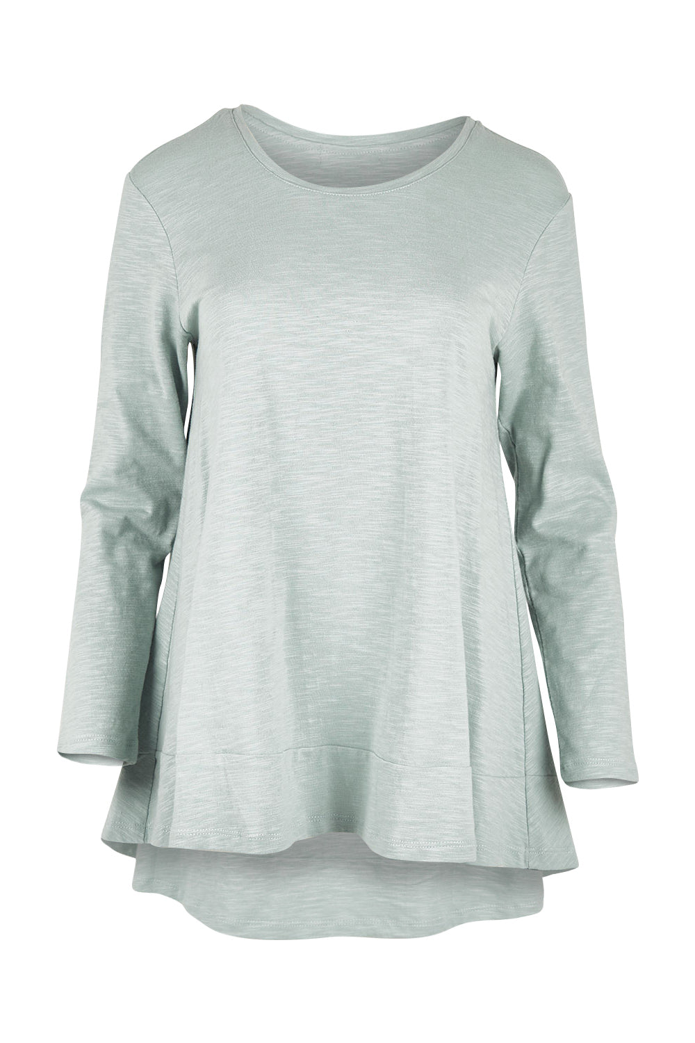 Product shot of The Long Sleeve Swing Tee in colour Chambray (Blue), from the front