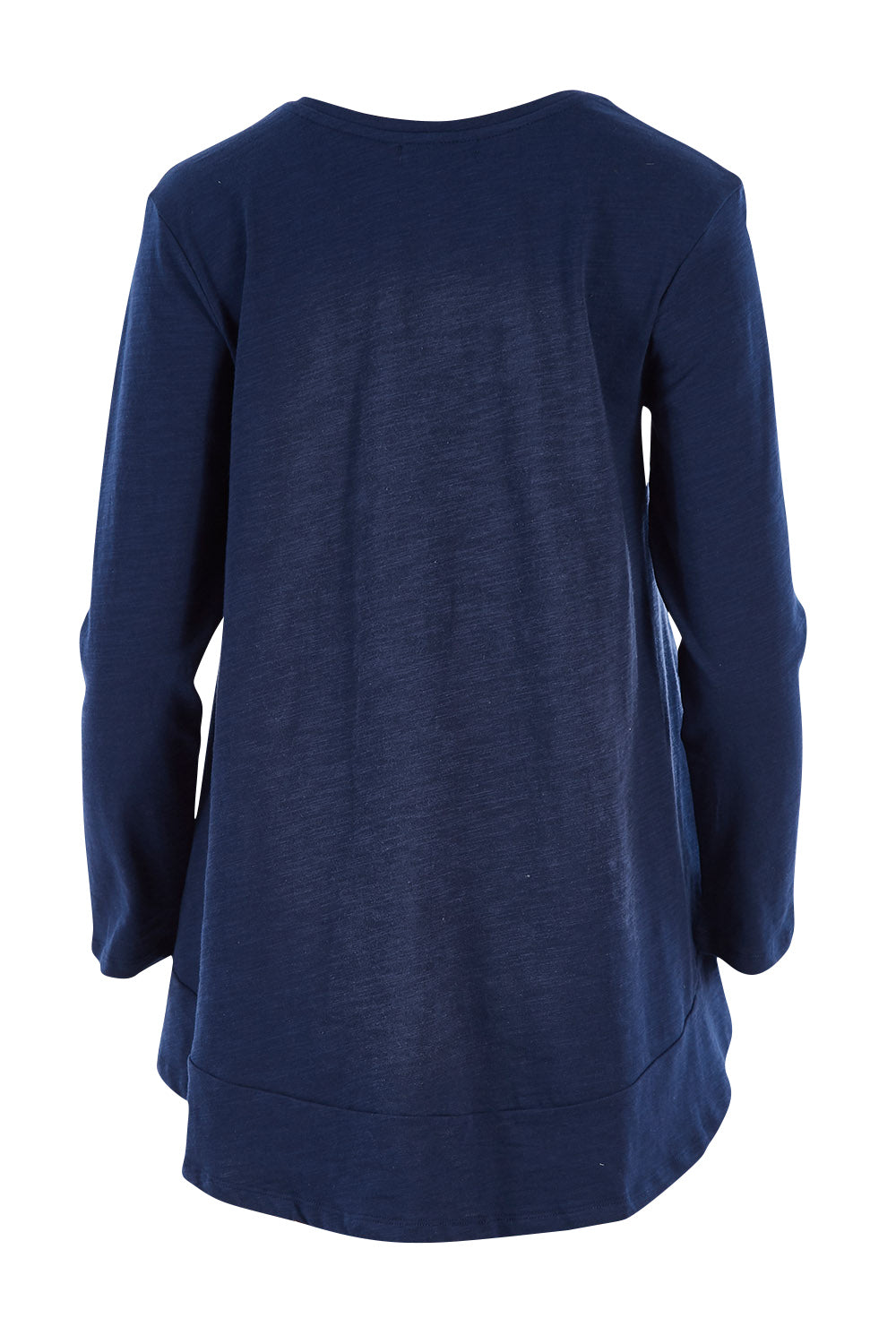 Product shot of The Long Sleeve Swing Tee in colour Navy (Blue), from the back
