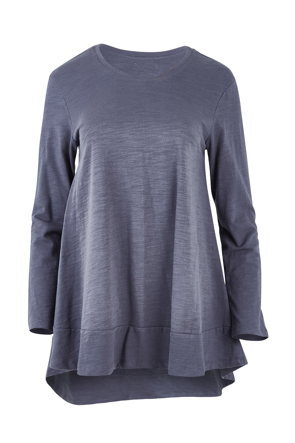 Product shot of The Long Sleeve Swing Tee in colour Slate (Grey), from the front