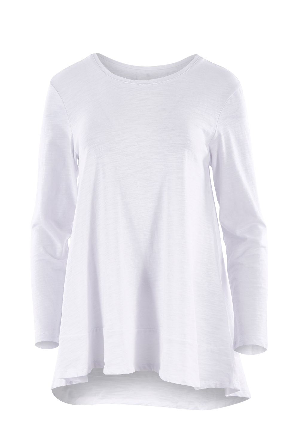 Product shot of The Long Sleeve Swing Tee in colour White (White), from the front