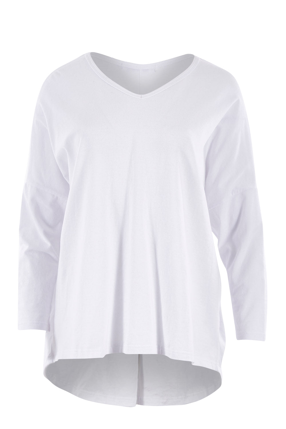 Product shot of The V Neck Split Back Top in colour White (White), from the front