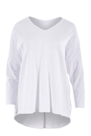 Product shot of The V Neck Split Back Top in colour White (White), from the front