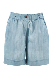 Product shot of The Chambray Walk Short in colour Chambray (Blue), from the front