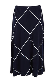 Product shot of The Pull On Skirt in colour Navywhite (Blue), from the back