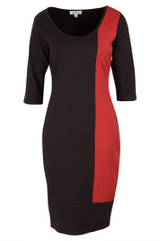 Product shot of The Mid Sleeve Panel Dress in colour Multi (Red), from the front