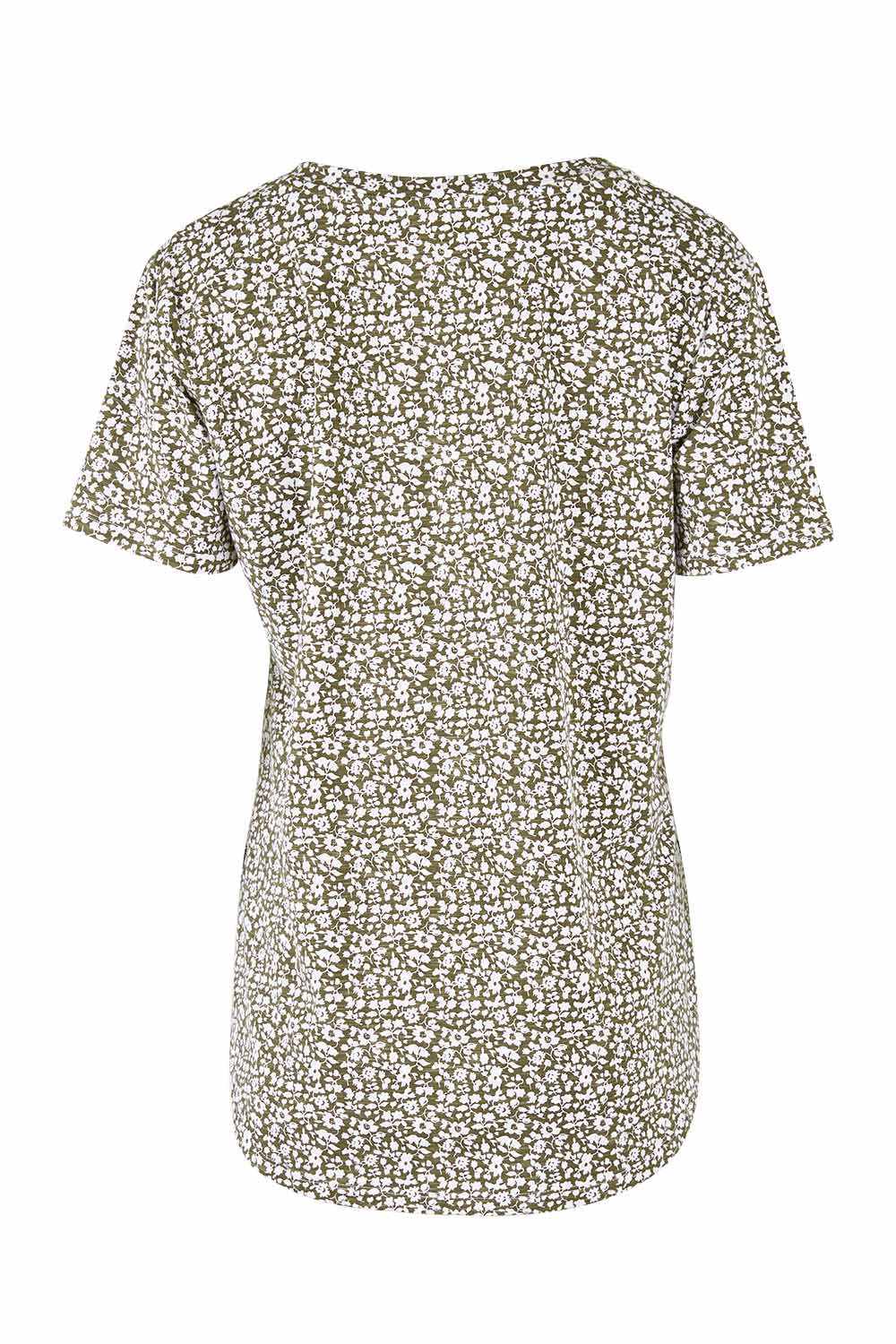 Product shot of The Feeling Spotty Tee in colour Khaki (Green), from the back
