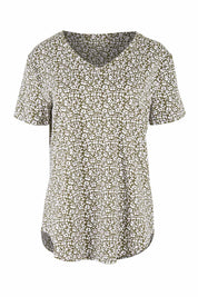 Product shot of The Feeling Spotty Tee in colour Khaki (Green), from the front