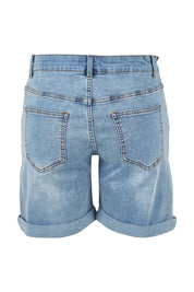 Product shot of The 5 Pocket Denim Short in colour Lightdenim (Blue), from the back