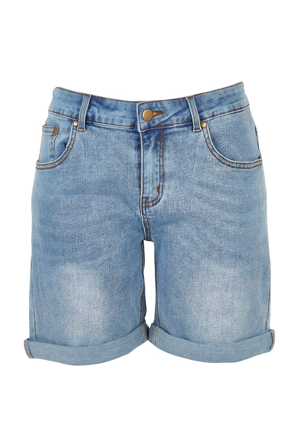 Product shot of The 5 Pocket Denim Short in colour Lightdenim (Blue), from the front