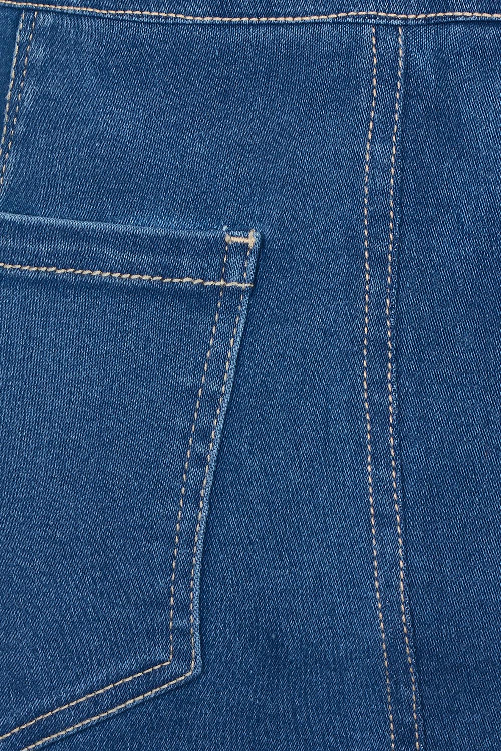 Product shot of The Pull On Denim Skirt in colour Denim (Blue), detail