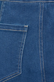 Product shot of The Pull On Denim Skirt in colour Denim (Blue), detail
