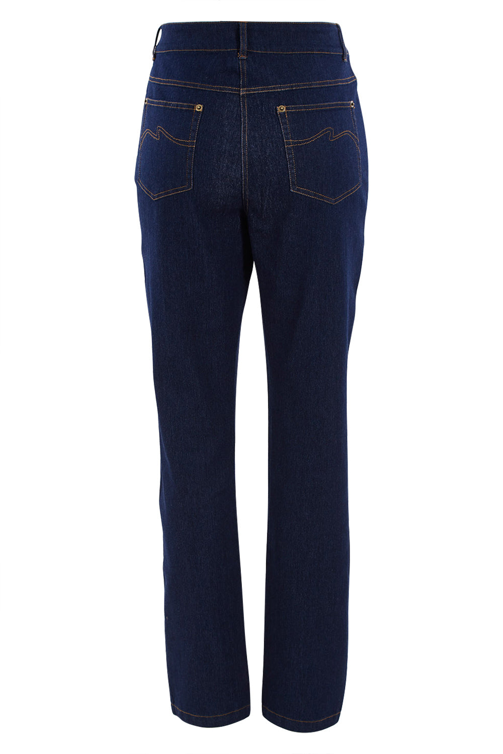 Product shot of The Essential 5 Pocket Slim Jean in colour Darkdenim (Blue), from the back