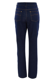 Product shot of The Essential 5 Pocket Slim Jean in colour Darkdenim (Blue), from the back
