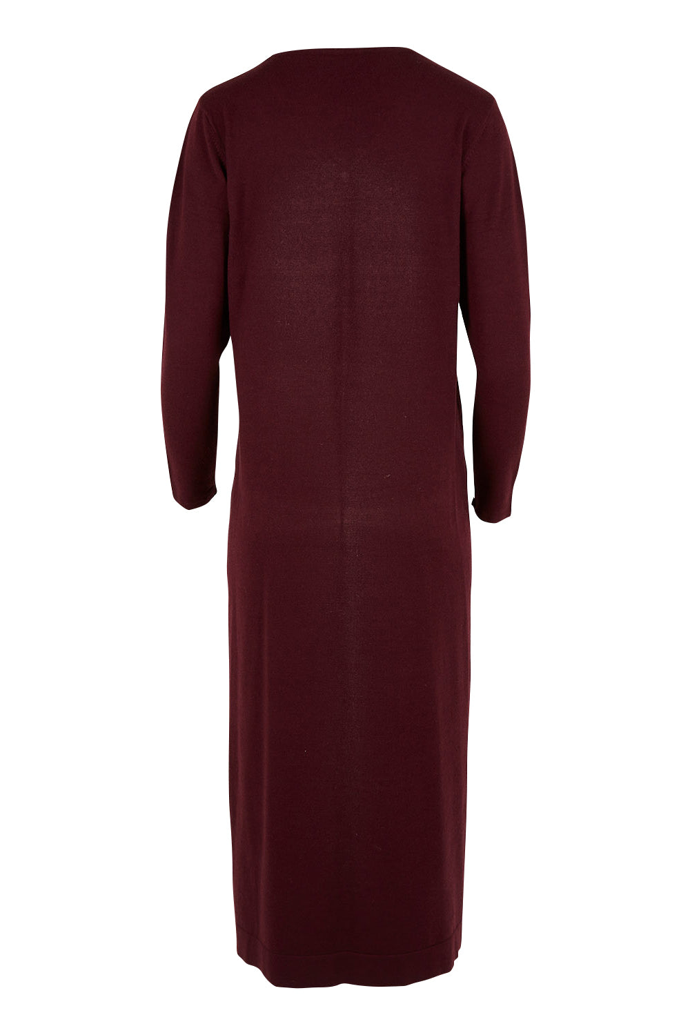 Product shot of The Comfort True Knit Dress in colour Burntplum (Purple), from the back