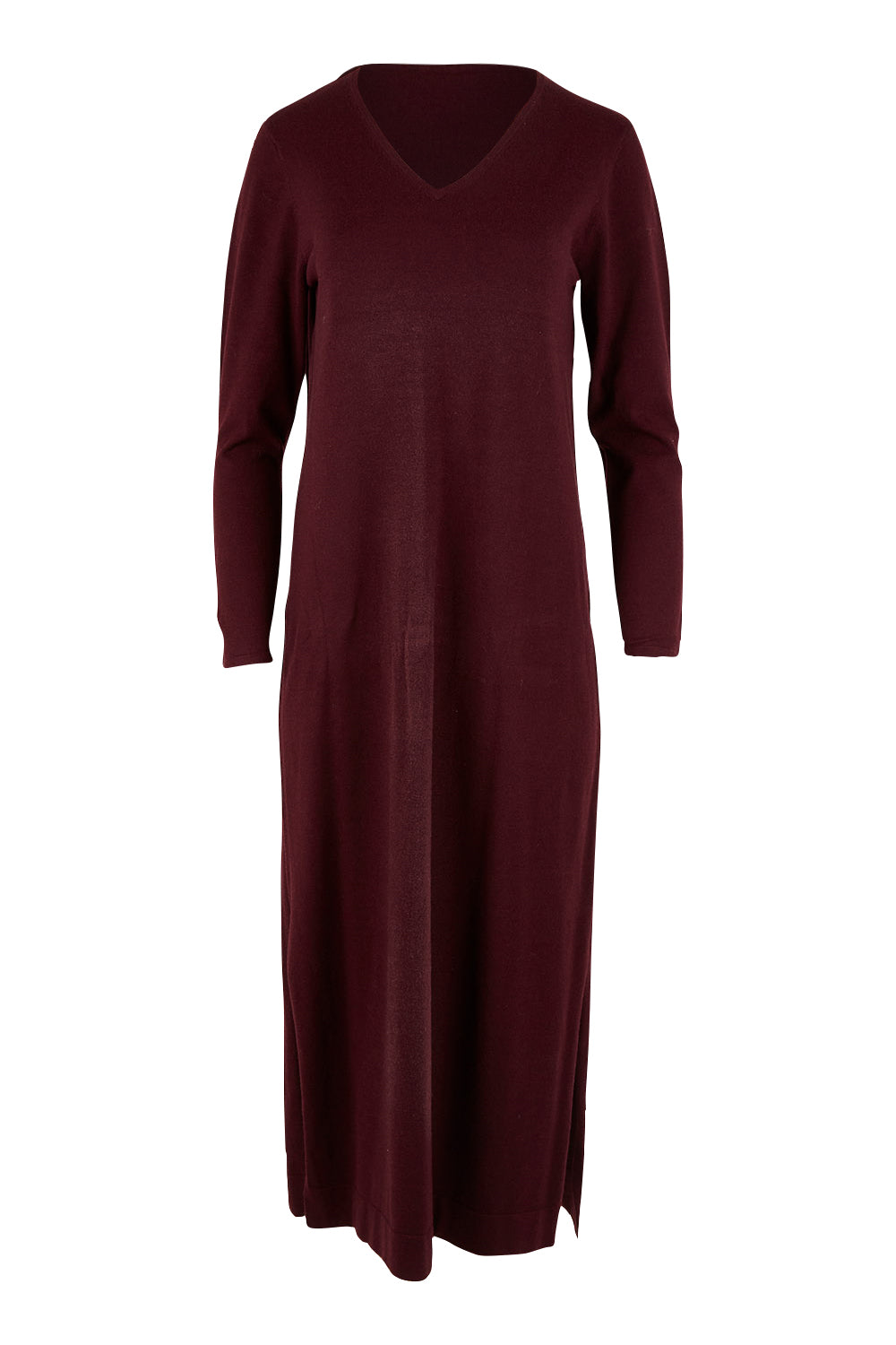 Product shot of The Comfort True Knit Dress in colour Burntplum (Purple), from the front