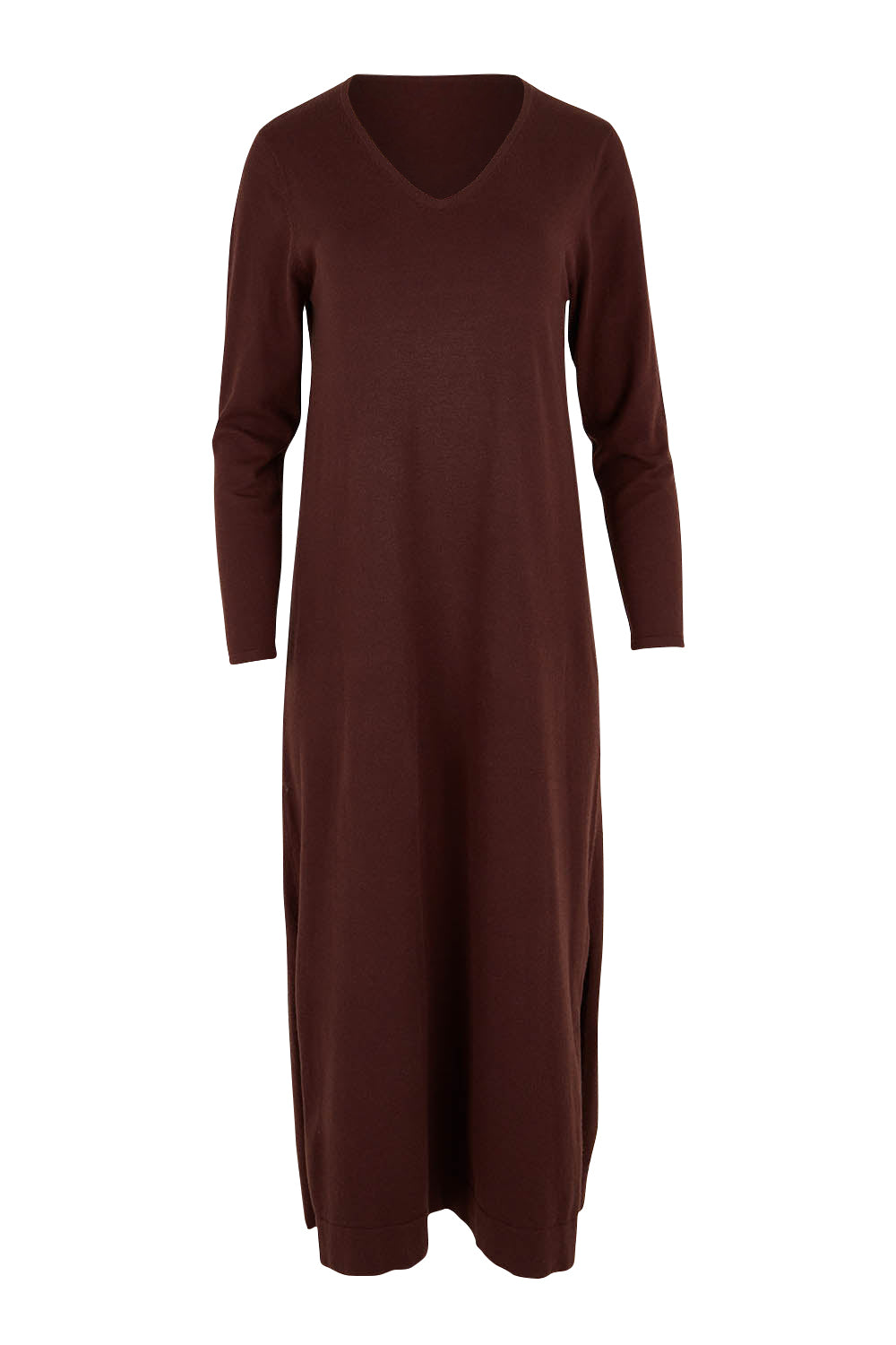 Product shot of The Comfort True Knit Dress in colour Chocolate, from the front