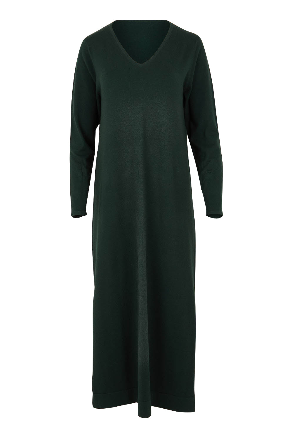Product shot of The Comfort True Knit Dress in colour Darkpine (Green), from the front