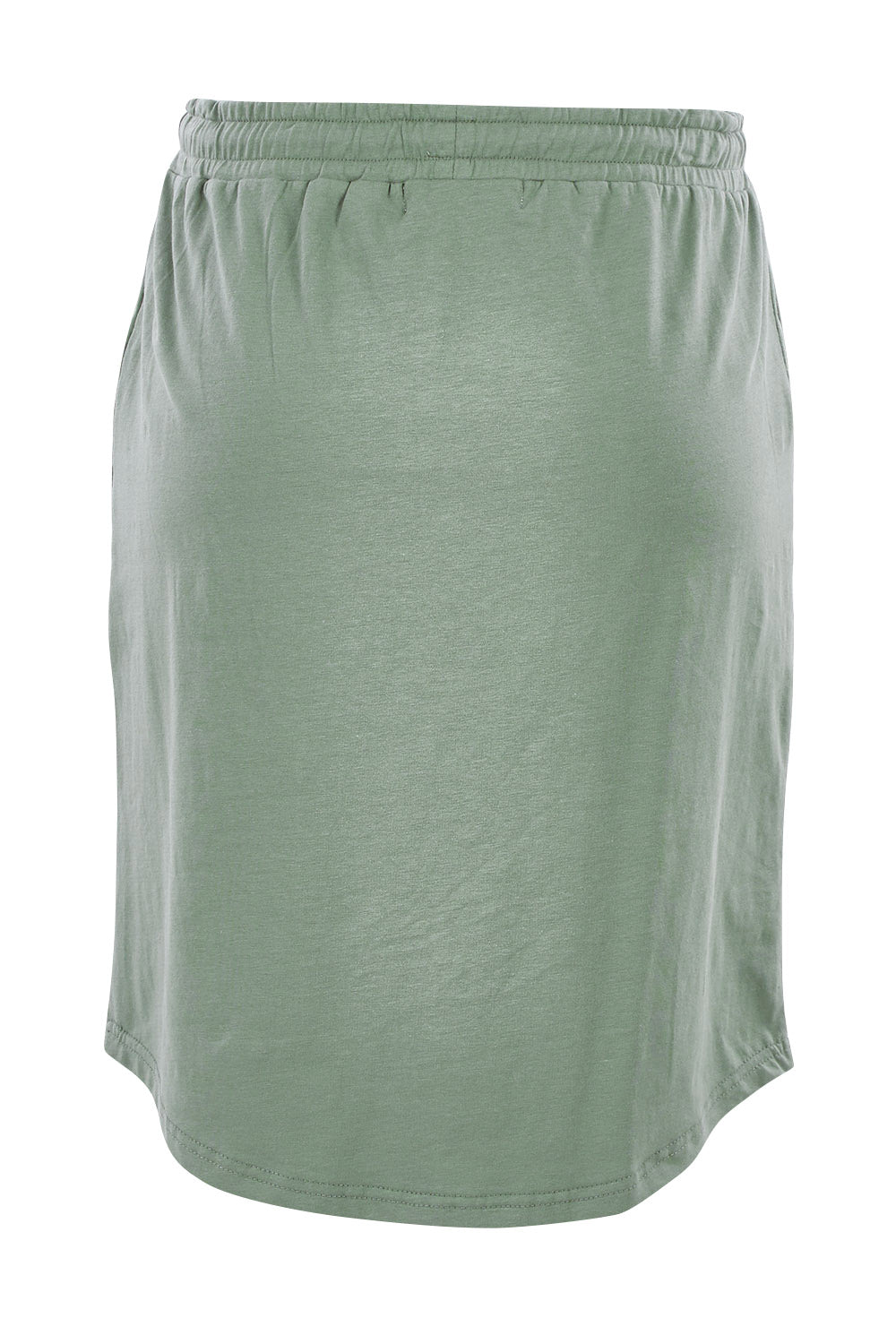 Product shot of The Drawcord Skirt in colour Khaki (Green), from the back
