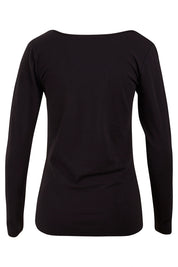 Product shot of The Long Sleeve V Neck Tee in colour Black (Black), from the front