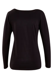 Product shot of The Long Sleeve V Neck Tee in colour Black (Black), from the front