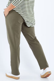 Model Sasha-Lee wearing size 16 of The Easy Wear Pull On Pant in colour Khaki (Green), from the back