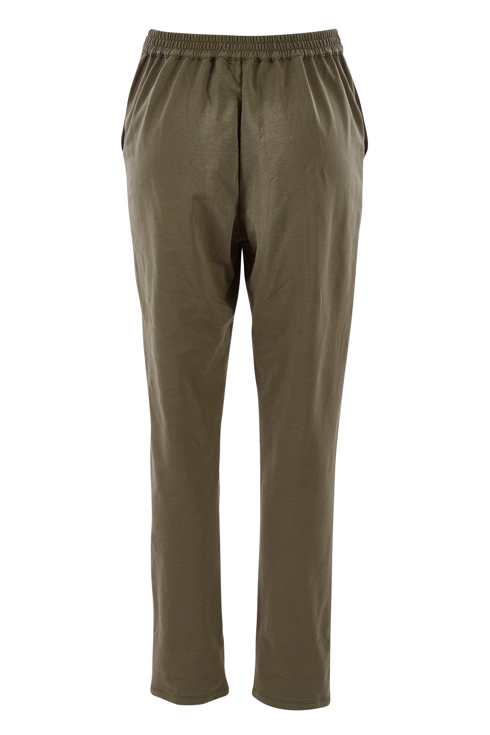 Product shot of The Easy Wear Pull On Pant in colour Khaki (Green), from the back