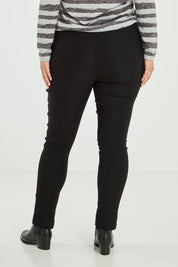 Model Jess wearing size 14 of The Brushed Bengaline Pant in colour Black (Black), from the back
