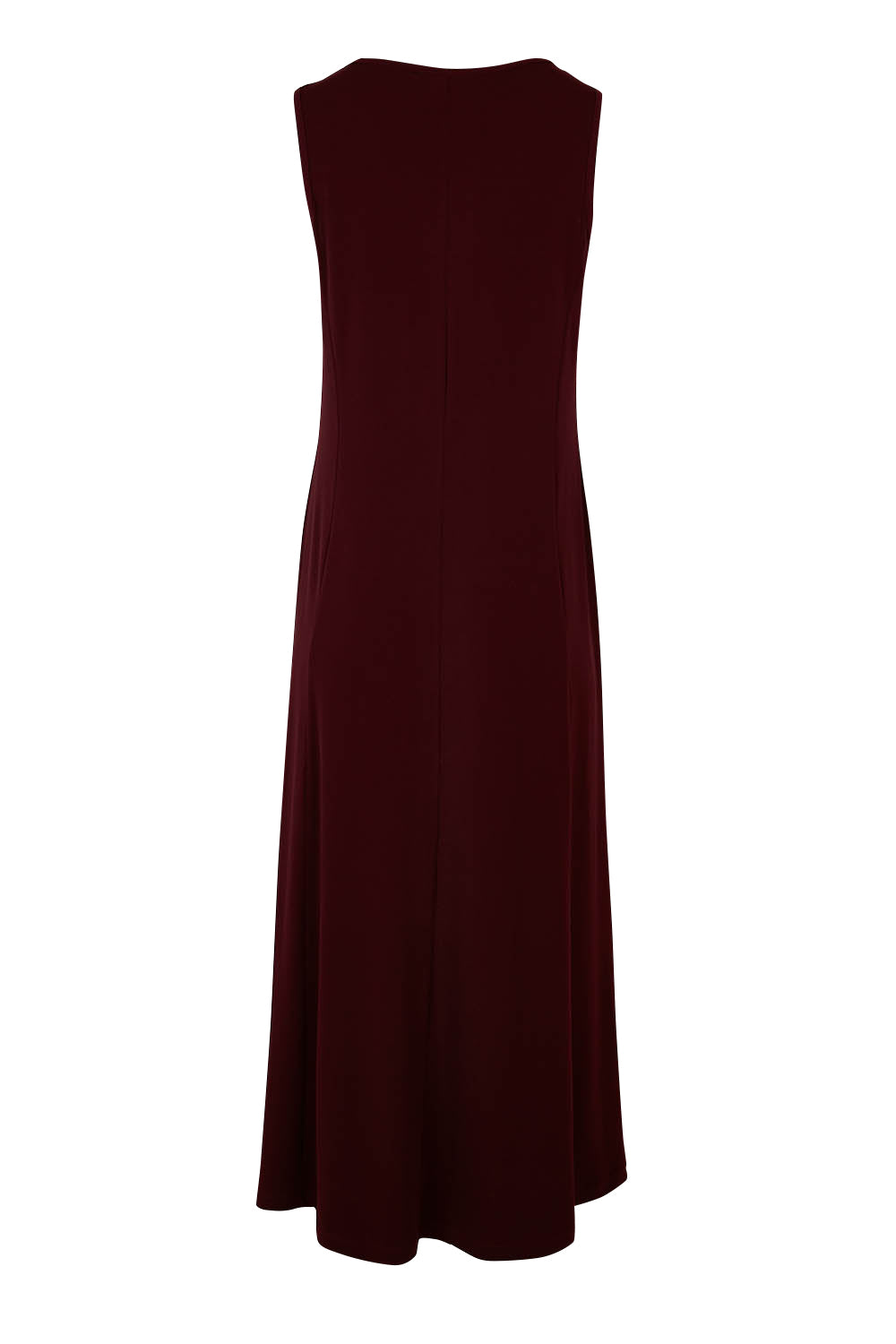 Product shot of The Recycled A Line Midi Dress in colour Burntplum (Purple), from the back