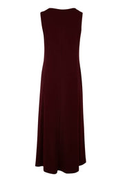 Product shot of The Recycled A Line Midi Dress in colour Burntplum (Purple), from the back