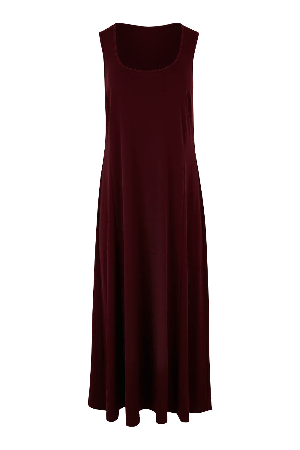 Product shot of The Recycled A Line Midi Dress in colour Burntplum (Purple), from the front
