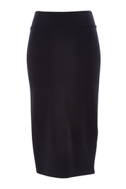 Product shot of The Ponte Pull On Midi Skirt in colour Black (Black), from the front