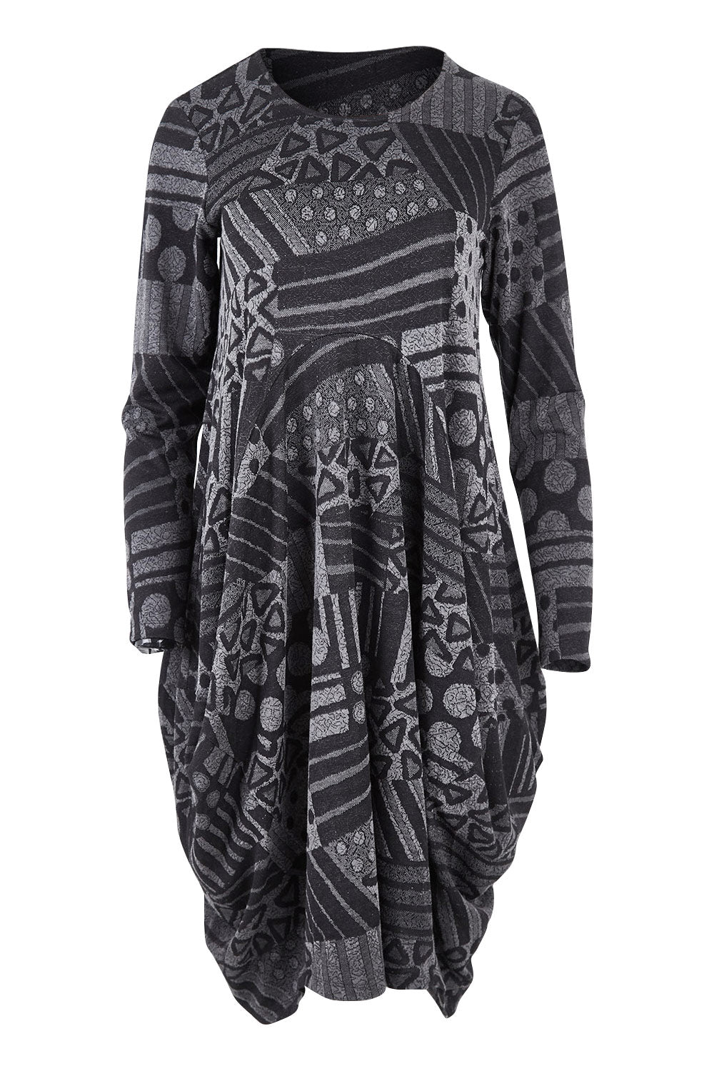 Product shot of The Jacquard Bounce Dress in colour Charcoal (Grey), from the front