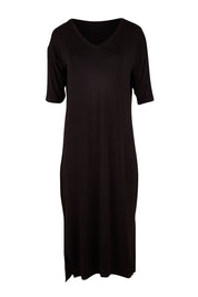 Product shot of The 3/4 Sleeve Mid Length Tee Dress in colour Black (Black), from the front