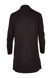Product shot of The Draped Edge To Edge Cardigan in colour Black (Black), from the back