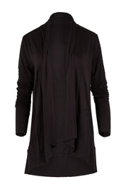 Product shot of The Draped Edge To Edge Cardigan in colour Black (Black), from the front