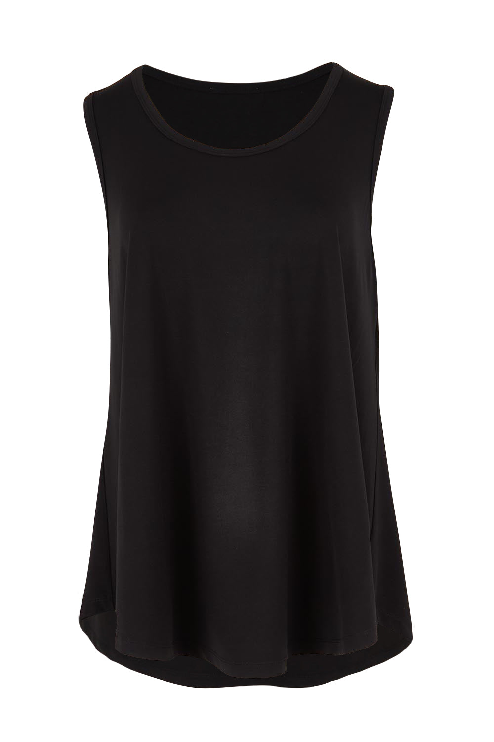 Product shot of the The Essential Swing Tank – Black in colour Black, from the front