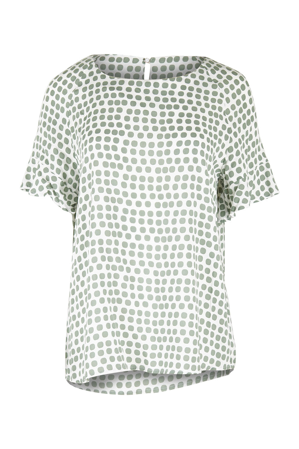 Product shot of The Frill Sleeve Blouse in colour Khaki (Green), from the front
