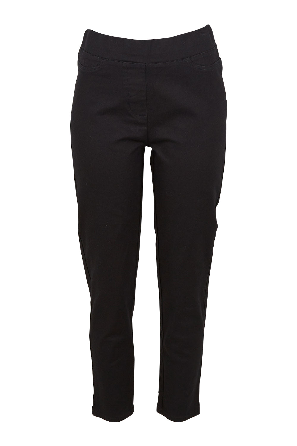 Product shot of The 7/8 Pull On Pant in colour Black (Black), from the front