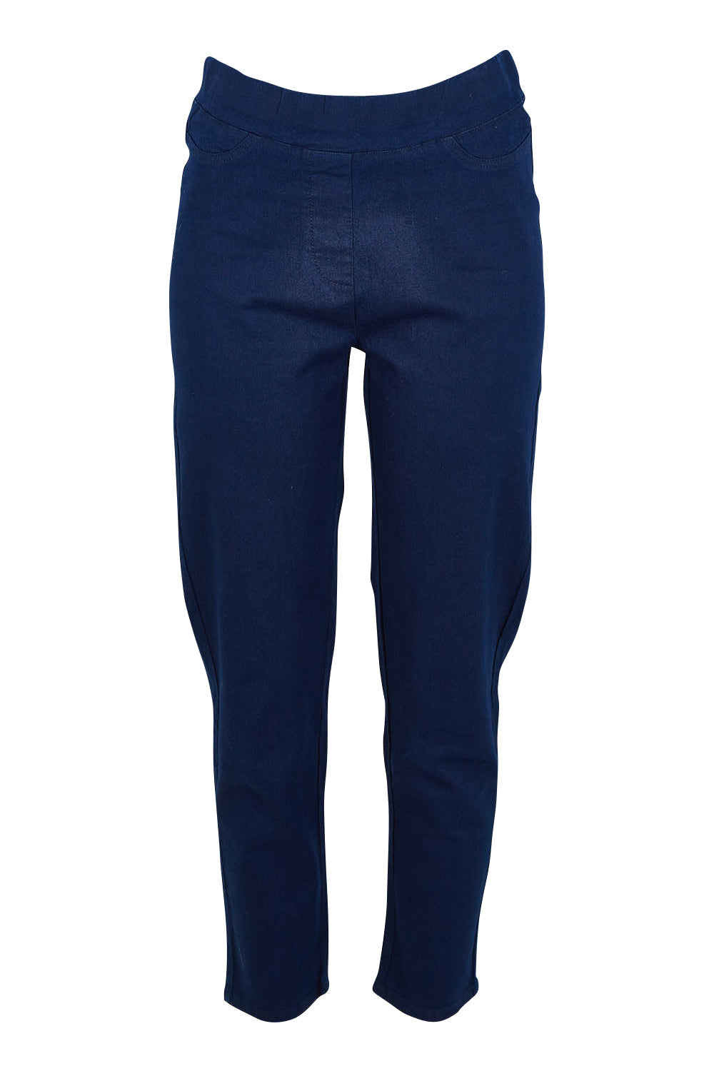 Product shot of The 7/8 Pull On Pant in colour Darkdenim (Blue), from the front