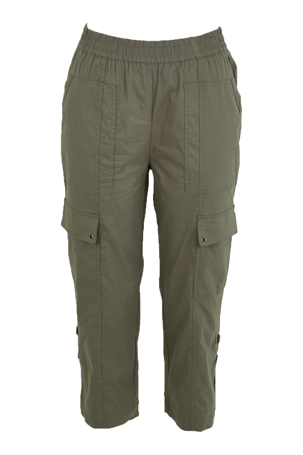 Product shot of the The Lightweight Cotton Blend Cargo Pant  - Moss in colour Moss, from the front